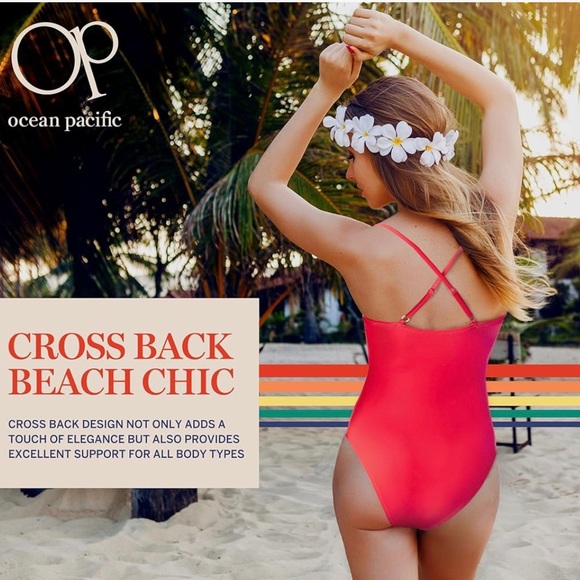 OP Ocean pacific women swimsuit Sz#Small 1 piece cherry red New - Picture 2 of 11